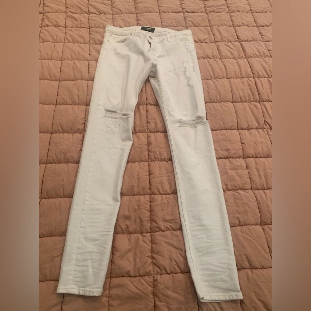 Oro Moto Biker Jeans - 34 Waist - Distressed Patchwork - Monochrome White - NWOT
